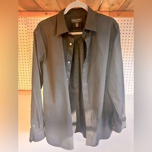 Black long, sleeved, casual dress shirt, size large.